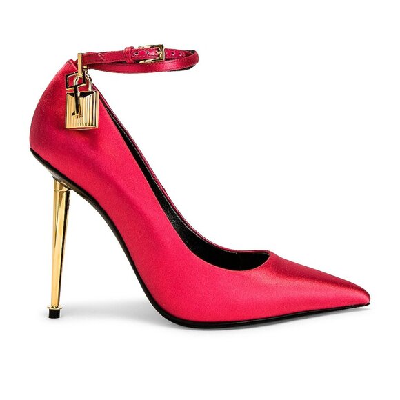 TOM FORD Satin Padlock 105 Pump Stiletto Heels (size: 39) in Coral Raspberry